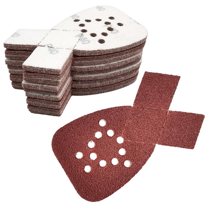 MFBJXC 50PCS Mouse Sander Sandpaper with Extra 2 Tips for Replacement Detail Sander Sanding Pads 12 Holes Hook and Loop Black and Decker Mouse Sander Pads - Image 1